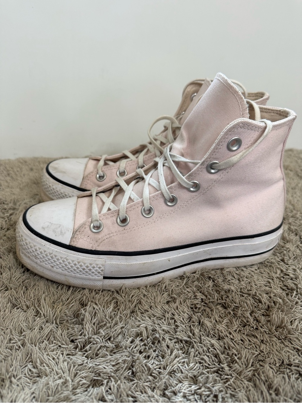 Converse Women’s High-Top Canvas Sneakers in Pale Pink Platform